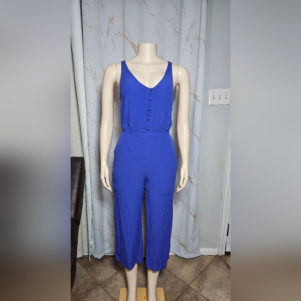 Blue Sleeveless V-Neck Jumpsuit